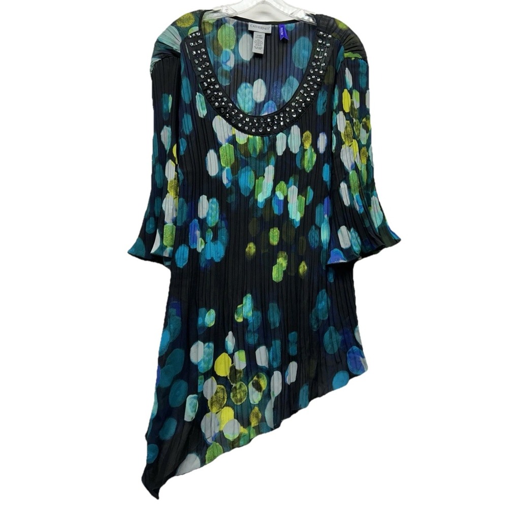 Catherines 22/24WP Polyester Black Green Blue Asymmetrical Geometric Top (E7